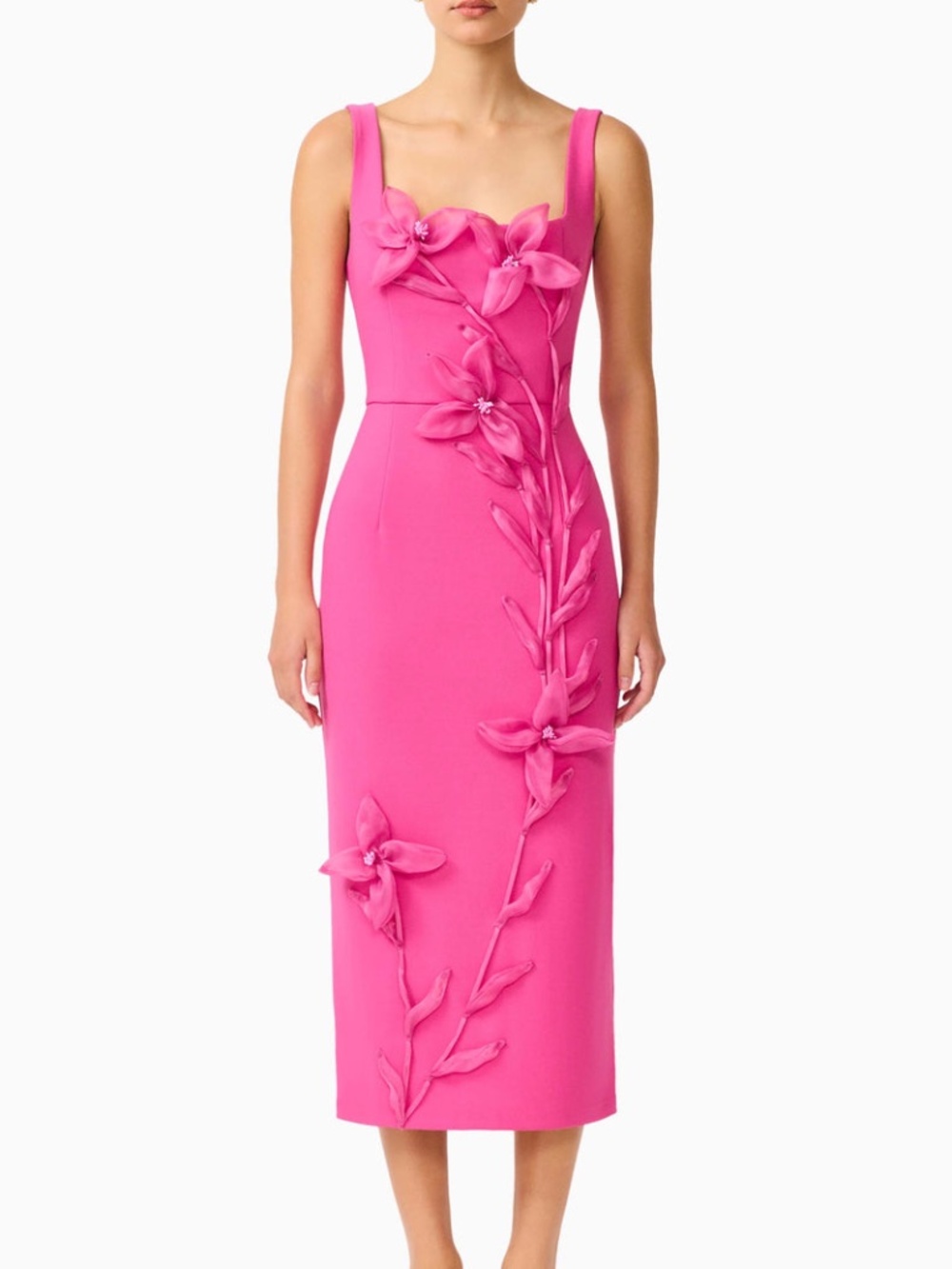 Elliatt ILARIA Pink Floral Applique Midi Dress Flower Sheath - Small